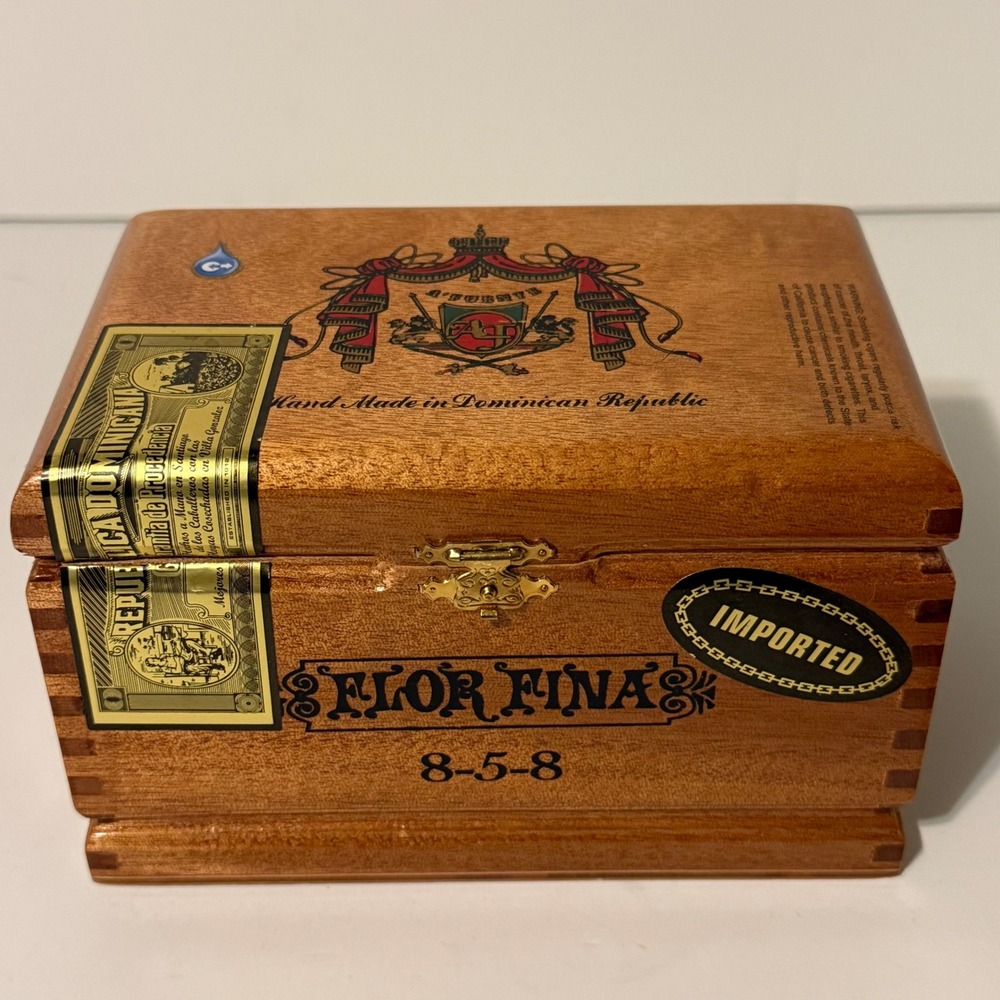 Flor Fina 858 Cigar Box Handmade Dominican‎ Republic Wood Storage Display